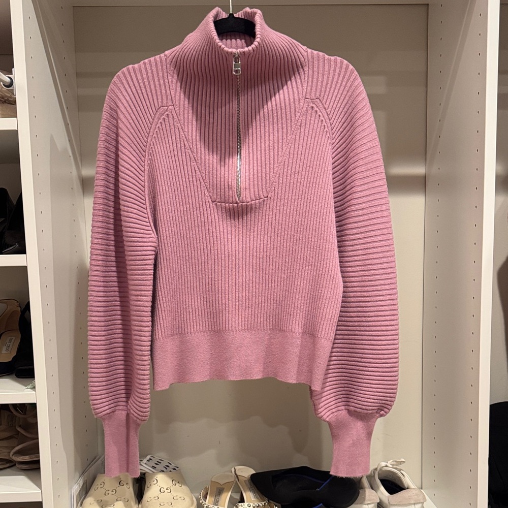 Varley Half Zip Mauve Ribbed Turtleneck Sweater